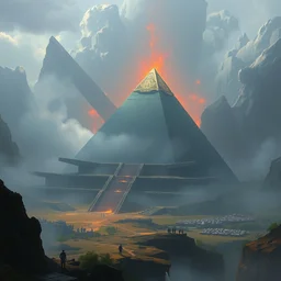 artstation, mystical landscape, highly detailed, concept art, art by greg rutkowski, sharp focus, digital painting, cinematic lighting, cgsociety, ancient civilization, mysterious pyramid, illustration