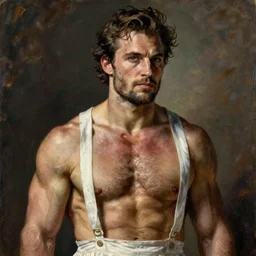 hyperdetailed portrait of henry cavill as a maid rugged ripped body type upper body!! 3 2 k 1 6 k artstation hd cgsociety portrait behance hd wlop artgerm greg rutkowski alphonse mucha gaston bussiere medium shot intricate elegant heavily detailed oil painting