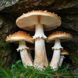 cave with big mushrooms and grass, hd, high details, sharp focus, sharp