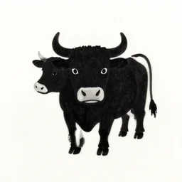 minimalistic ink drawing of a hell cow