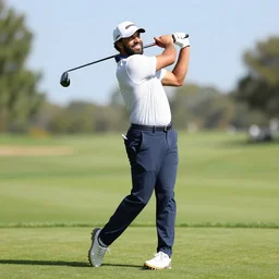 high quality photo of drake golfing in preppy outfit smiling