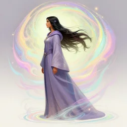 side profile, maya ali, wizard, gloomhaven concept art, robes, elegant, highly detailed, smooth, colorful swirly magical ripples, pastel colors, by huang guangjian, sachin teng, greg rutkowski, jesper ejsing, ilya kuvshinov, artgerm, mucha