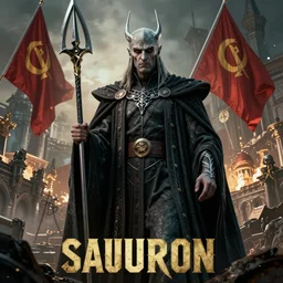 Sauron in the style of 1984, Russian Communist posters