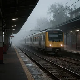 A urban train station, gloomy and foggy atmosphere, octane render, artstation trending, horror scene, highly detailded