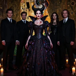 megan fox witch queen, black eyes, blood, full body, intricate victorian dress, middle shot, cinematic lighting, studio quality, symmetrical eyes, artgerm, joshua middleton, rafael albuquerque, moody lighting, candles, art style by klimt, nixeu and ian sprigger and wlop and krenz cushart