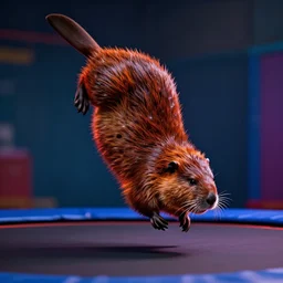 photorealistic beaver doing a backflip on a trampoline. hyperdetailed photorealism, 1 0 8 megapixels, amazing depth, glowing rich colors, powerful imagery, psychedelic overtones, 3 d finalrender, 3 d shading, cinematic lighting, artstation concept art