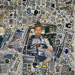 Polaroid image of Ryan Gosling as a cop driving