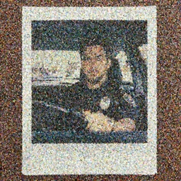 Polaroid image of Ryan Gosling as a cop driving