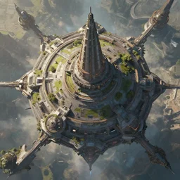 pyramidal world, futuristic top view, Greg Rutkowski, high resolution