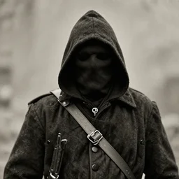 portrait of grim reaper with no face, ww1 photo, grainy, high detail, high resolution,