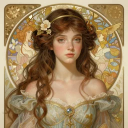 Zooey Deschanel as God of Naivety, cute, fantasy, intricate, elegant, highly detailed, digital painting, 4k, HDR, concept art, smooth, sharp focus, illustration, art by alphonse mucha,artgerm, H R Giger