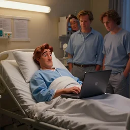 a film still of a ( * disney character * ) man working on his laptop on his deathbed alone in the hospital hans dahl, by jesper ejsing, by anders zorn, by greg rutkowski, by greg manchess, by tyler edlin