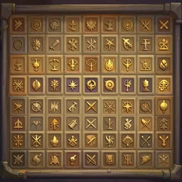 india style wall panel with symbols, in concept art of main menu loading screen background. for russian mmorpg by katauri, artstation, behance, style of hearthstone