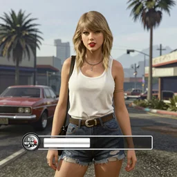 A GTA 5 game loading screen featuring Taylor Swift