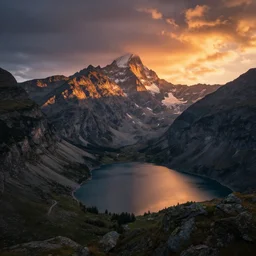 amazing landscape photo of mountains with lake in sunset by marc adamus, beautiful dramatic lighting