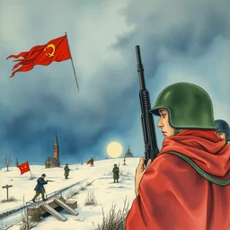 the war. beautiful, realistic painting by mucha and kuvshinov and bilibin. watercolor, thick lining, manga, soviet realism