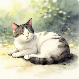 cat relaxing in a sunspot. color ink wash by award - winning mangaka, gothic horror, impressionism, depth of field, backlighting