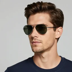 a handsome male model wearing ray ban aviator sunglasses, studio portrait photo, 4 k,