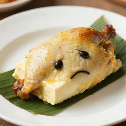 a dish with turducken stuffed inside tofu that looks like a sad tamale, photo, realistic