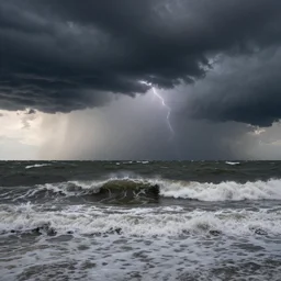 black sea in a thunderstorm during the afternoon, dramatic lighting, dramatic sky, big waves, stormy, landscape photo