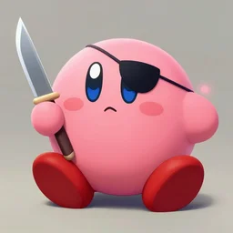 kirby with a knife and an eye patch sitting in a d & d fantasy tavern in the style of polybius gameplay, 4 k, ultra realistic
