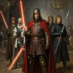 medieval oil painting depicting star wars events, realistic, sharp, detailed