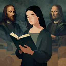 evokes a sense of wonder, atmospheric dreamscape painting, dramatic lighting, mysterious and detailed depiction of a woman holding only a book, digital art, critical detail, a simple textured vector based illustration, sharp focus, wlop by ( artstation jeremiah ketner and leonardo da vinci and greg rutkowski ), cinematic, contrasting colors