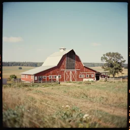 kodak portra 4 0 0, extreme fisheye, wetplate, muted colours, no people, 1 9 3 0 s award winning colour portrait of a beautiful landscape, farm barns, red dead redemption 2, by saul leiter, sunny weather, insanely detailed, insanely intricate, depth of field, motion blur, blueberry teal creme orange colours, no people