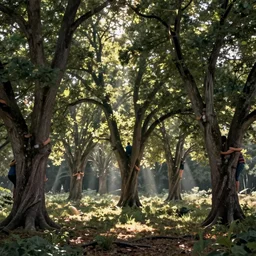 humans hanging from trees