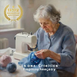 artwork of grandma sewing the universe together - soft focus award winning painting