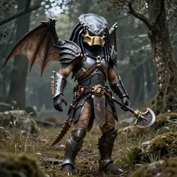 High fantasy Yautja in the forests plains of north yorkshire, 4k, Predator Movie, dragon inspired armor