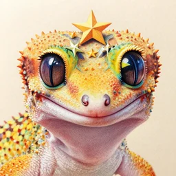 Intricate five star Gecko facial portrait by Monica Lee, Colored pencil on paper, high detail, skin texture, photo realistic, hyperrealism,matte finish, high contrast, 3d depth, masterpiece, vivid colors, artstationhd