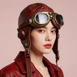 portrait of woman wearing old leather aviator helmet with flaps and steampunk goggles, red tones, detailed drawing, smooth and sharp black outlines, flat inked colors, low contrast shadow, moebius, jean giraud, frank miller