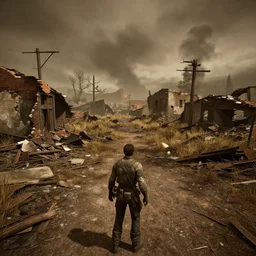 Albuquerque, New Mexico in ruins post-nuclear war in Fallout 4, in game screenshot