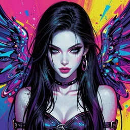 a Angel Slayer portrait of Bayonetta , tall, pale-skinned, and long eyelashes by Stanely Artgerm,Tom Bagshaw,arthur adams,Carne Griffiths,trending on DeviantArt,street art,face enhance,chillwave,maximalist,full of color,glittering