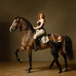 stage magician turning his sexy assistant into a horse, rembrandt