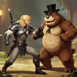 Geralt of Rivia fighting Freddy fazbear