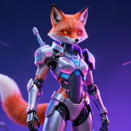 stunning digital art of a cybernetic anthropomorphic fox wearing full-body neon armor, cyberpunk art, beautiful neon lighting, octane render, trending on ArtStation