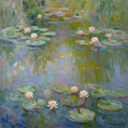 an impressionism oil painting of water lilies pond