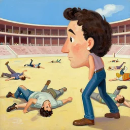 greg manchess portrait of people falling over each other in an arena, profile picture, organic painting, sunny day, matte painting, bold shapes, hard edges, street art, trending on artstation, by huang guangjian, gil elvgren, ruan jia, randy vargas, greg rutkowski