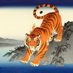 fire tiger in the style of utagawa hiroshige
