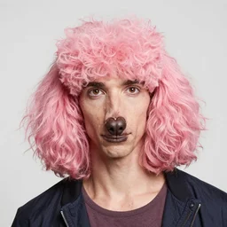 kevin sorbo with pink poodle hair, poodle hybrid