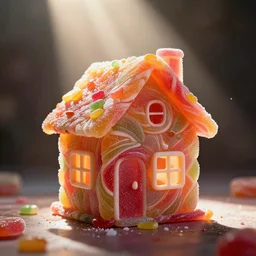 House made of candy ,god rays, incredible lighting, 4k photography award winning,