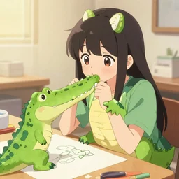 anime girl eating crocodile drawn by crocodile dundee