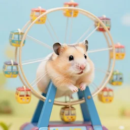 cute hamster scampers in a ferris wheel