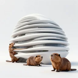 architecture in the style of zaha hadid made by beavers