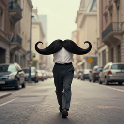 a walking moustache in a beautiful city, matte painting concept art, 4k, HDR