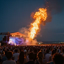 a fiery meteor hitting a crowded beach concert