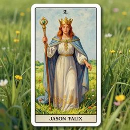 the empress tarot card art, the beautiful crowned embodiment of feminine strength holding her staff of power rests in a lush green field, 8 k resolution digital painting, vibrant colors, by jason felix, by alena aenami, by michael whelan, behance hd, trending on artstation deviantart