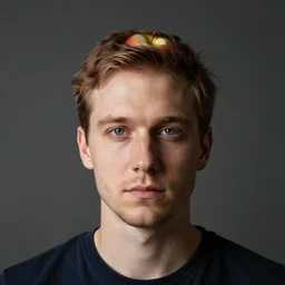 a man with an apple head, portrait photo